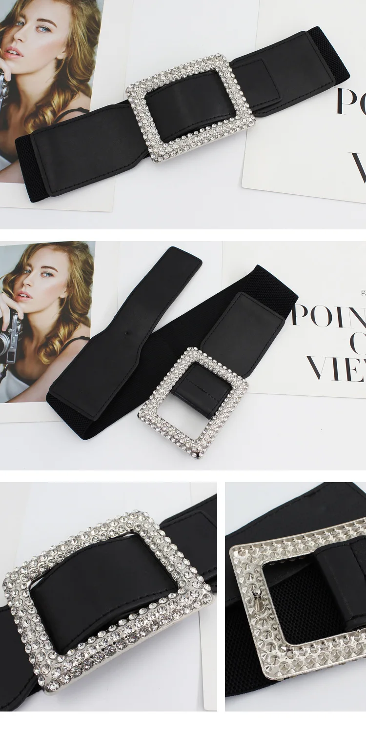 Damen Weißer Strass PU-Leder Mode Diamant-Dekorationsgürtel Elastischer Taillengürtel Koreanischer Stil Kristall 2026 Schwarz Neues Produkt – Detail 7