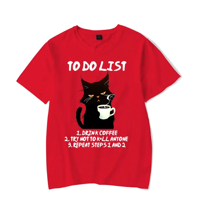 

Black Cat To Do List Graphic T Shirts Funny Cat Coffee Tshirts Tops Oversize T-shirt Fashion Harajuku Tshirts Men streetwear Tee