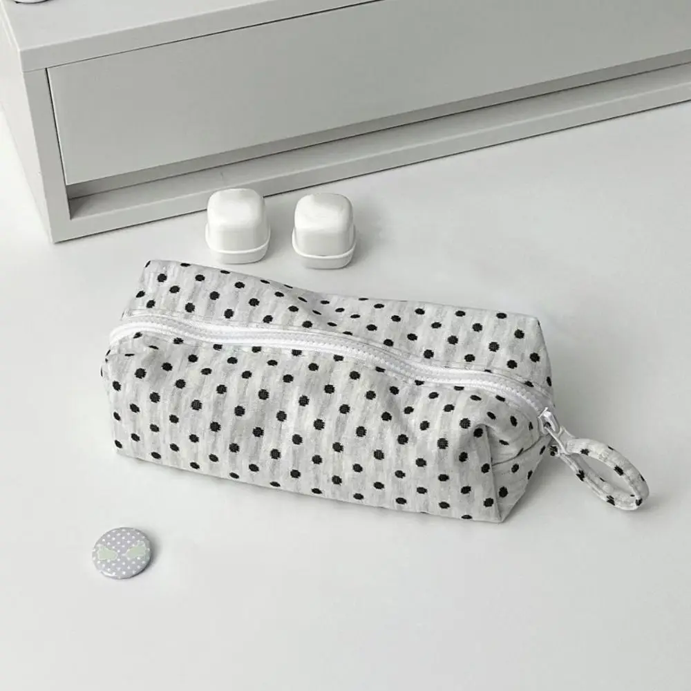 Estuche multifuncional para lápices con diseño de lunares, bolsa de maquillaje de gran capacidad, organizador de bolígrafos portátil y bonito para estudiantes