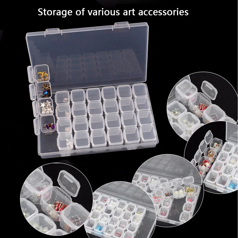 

4x28 Pcs Nail Jewelry Tool Organizer Removable Plastic Jewelry Box Rhinestone Sequin Organizer Embroidery Box