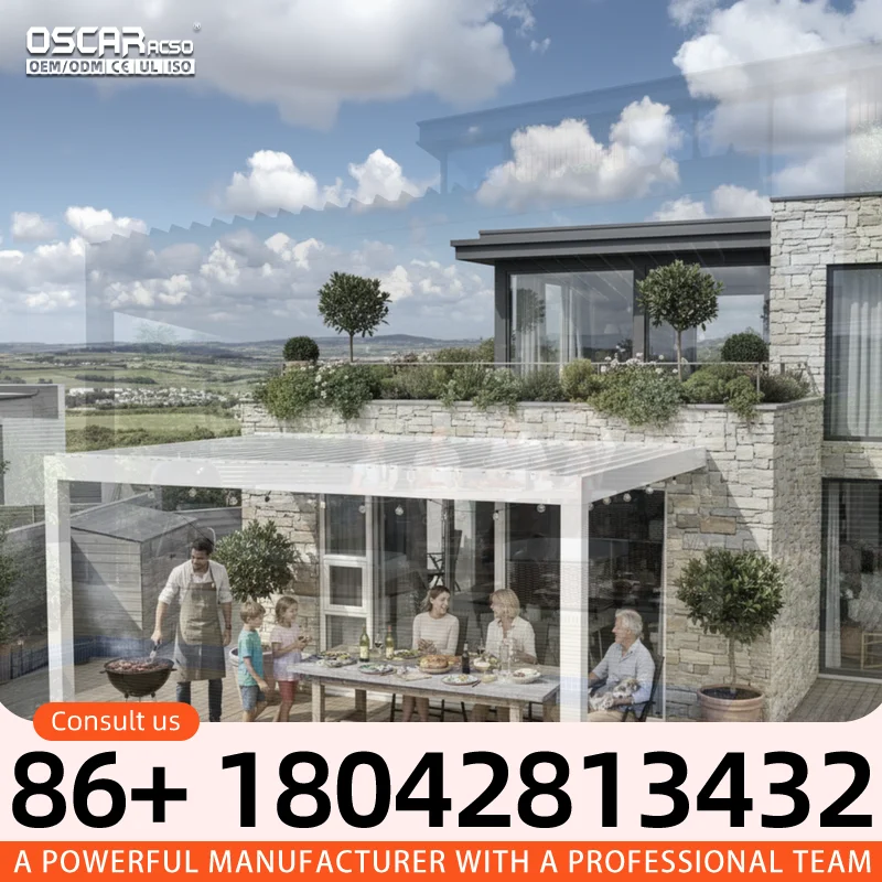 Customized Outdoor Aluminum Retractable Zip Screen Pergola with Opening Roof Custom Built Exterior Roof for Garden Patio Balcony