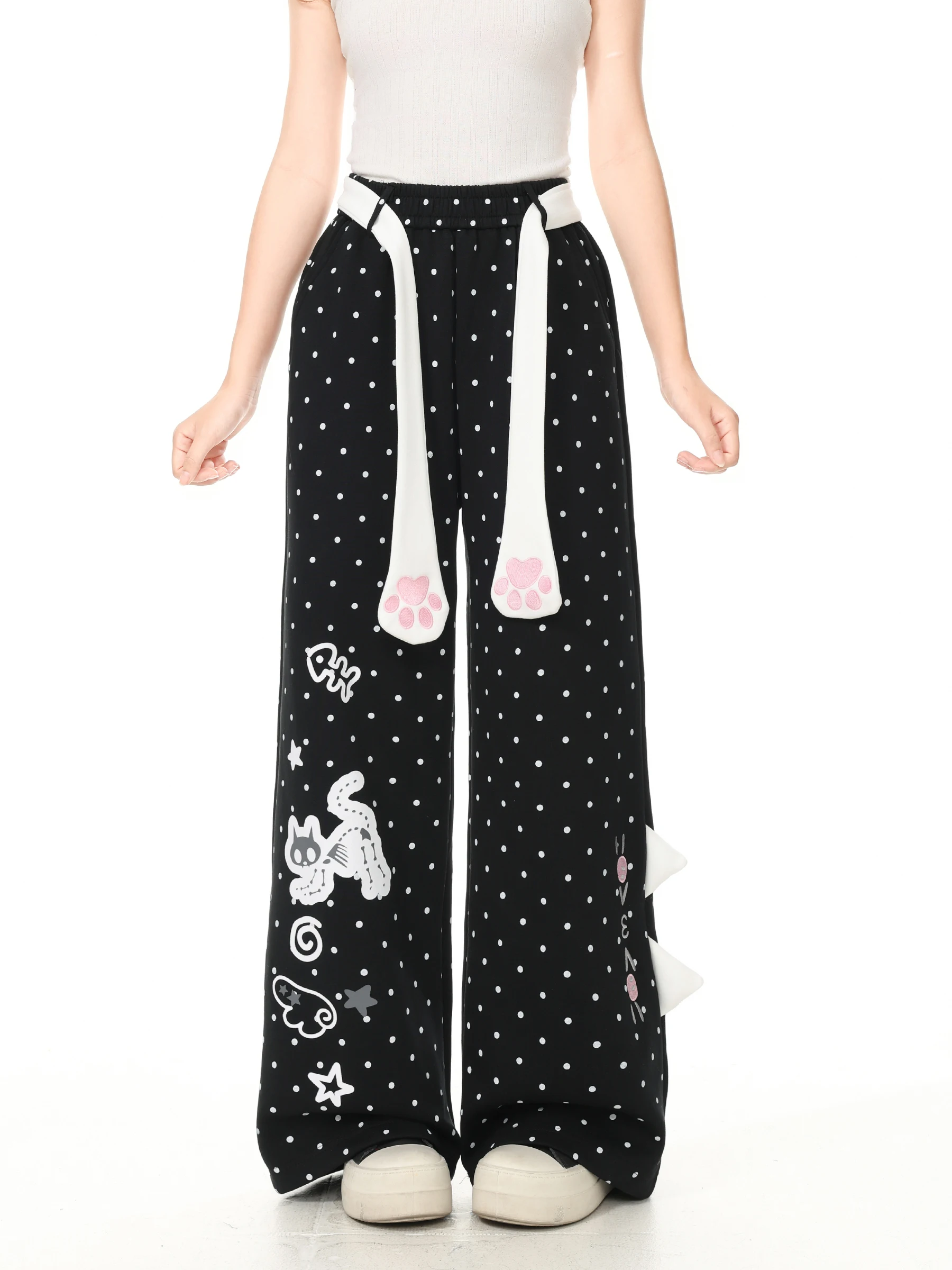 Languid Park Checks And Stripes Wide Leg Casual Pants for Women Simple Style Natural Waist Cotton Autumn Long Pants