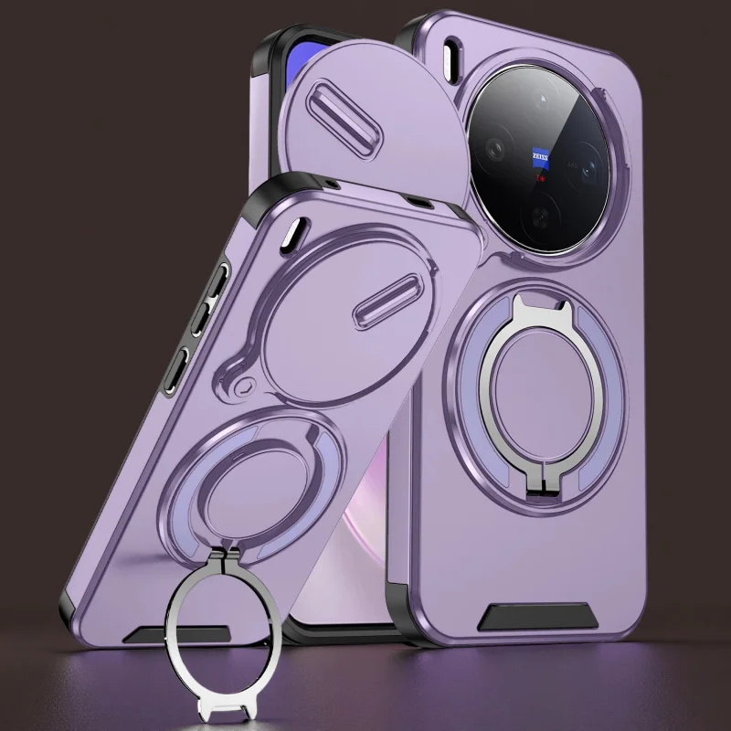 

Magnetic Silicone Case For Vivo X300 Pro 5G Metal Ring Stand Full Lens Protection Wireless Charge Shockproof Cover