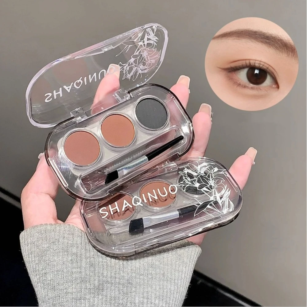 3-farbige Augenbrauen-Puder-Palette mit Augenbrauenpinsel, wasserfest, natürliche Farbwiedergabe, Augenbrauenpuder, langanhaltendes Make-up