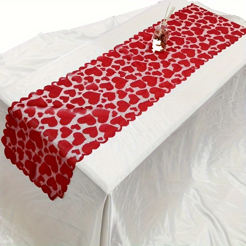 Heart-shaped Table Runner Party Tablecloth Red Lace Home Table Decoration New Year / Valentine's Day / Christmas Eid Decoration