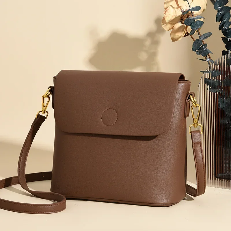 Women's Double Strap Crossbody Bags 2024 New Soft Leather Fashion Shoulder Bag Versatile Commuter Bag