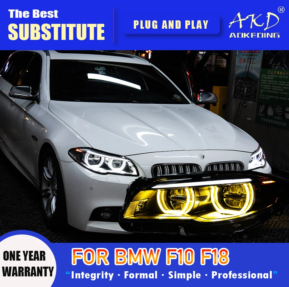 

AKD Head Lamp for BMW F10 F18 LED Headlight 2010-2017 Headlights 5 Series DRL Turn Signal High Beam Angel Eye Projector