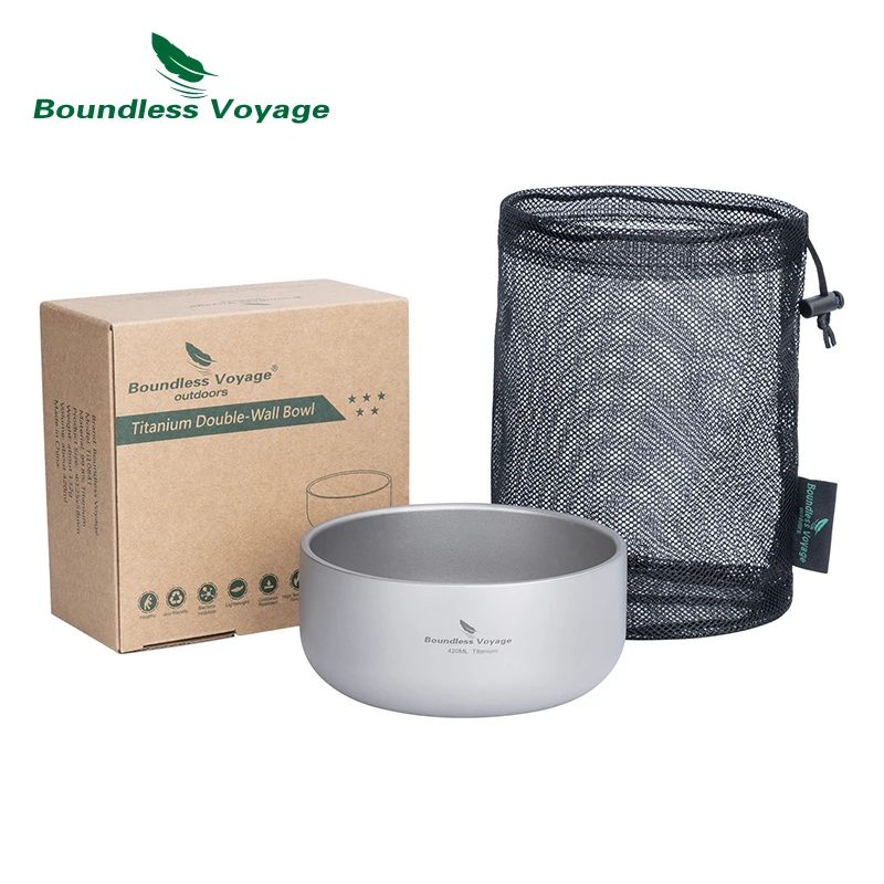 Boundless Voyage Camping Titanium Bowl 200ml/420ml Double-Walled Rice Bowl Lightweight Outdoor Hiking Picnic Tableware