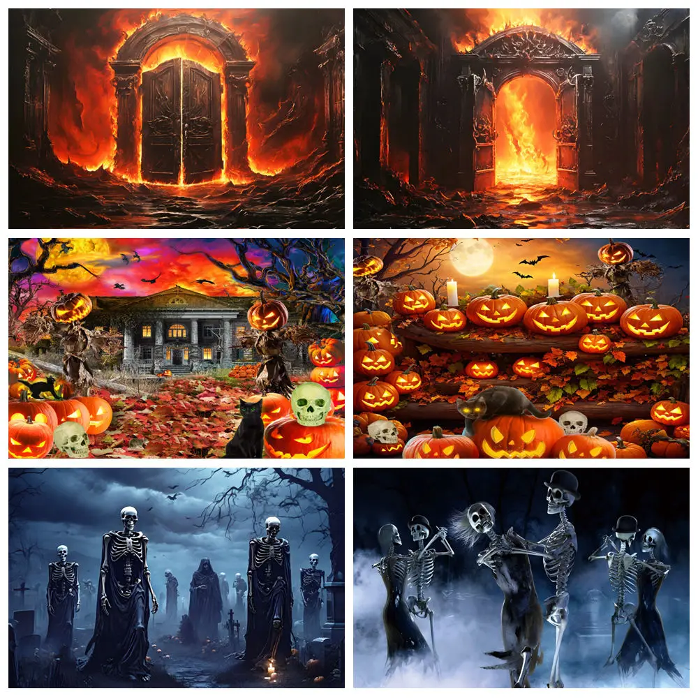 

Halloween Cemetery Backdrop Horror Night Scary Skull Pumpkin Moon Night Baby Portrait Party Photography Background Photo Studio