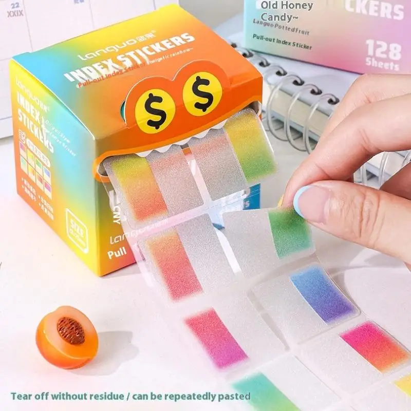 Transparent Colorful Marking Notes Memo Pad Note Marking Supplies 128Sheets/box Drawer-style Pull-out Pearlescent Paper Sticky