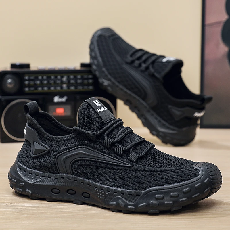 Clássico casual sapatos de verão masculino respirável malha sapatos verão ao ar livre tênis de caminhada anti-colisão toe masculino calçado de trekking