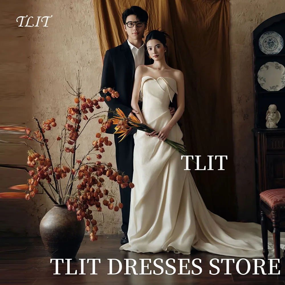 TLIT 2025 Elegant Ivory Satin Wedding Dresses Strapless Bridal Gowns Korea Wedding Dresses Photo Shoot Customized 웨딩드레스