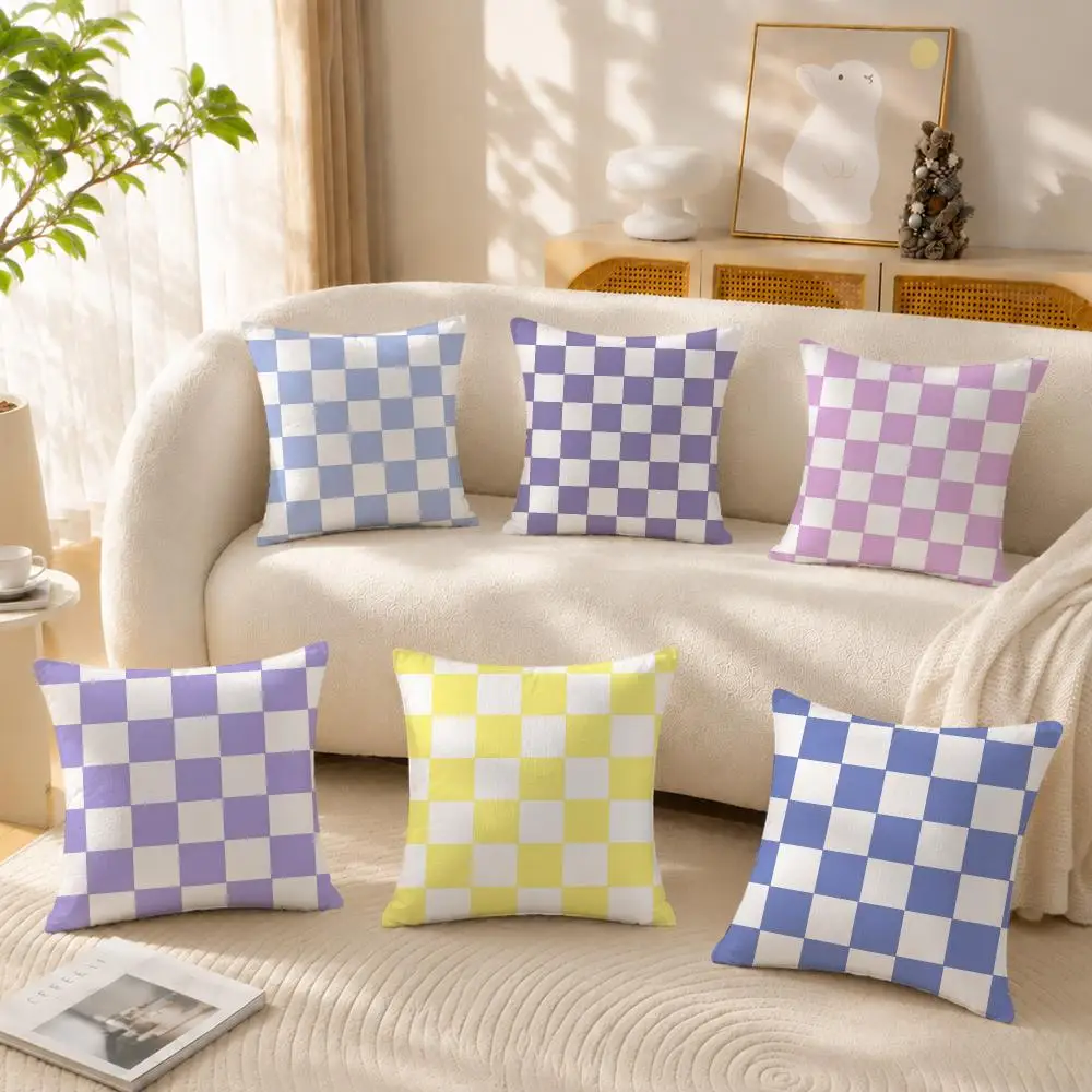 Artistic Elegant Plaid Prints Cushion Cover Anti-dustmite Pillowcase Invisible zipper silky short plush Sofa cushion cover