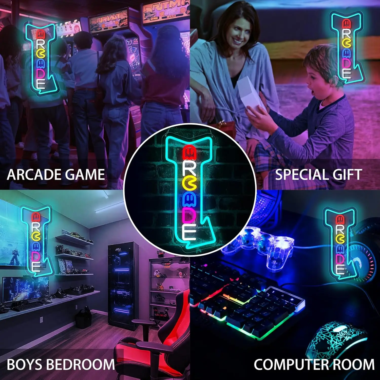 ممر النيون علامات السهم الألعاب LED ضوء النيون عكس الضوء USB ل غرفة الألعاب بار الرجعية ممر مقهى الإنترنت ديكور هدايا للبنين طفل #4