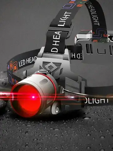 Newest Red Light LED Headlamp 3-Mode Zoomable Headlight 18650 Battery Head Torch Fishing Light Camping Hunting Flashlight