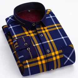 2023 Autumn and Winter New Men's Fashion Casual Plus Fleece Plaid Long Sleeve Shirts Thicken Warm High Quality Shirt Top L-5XL