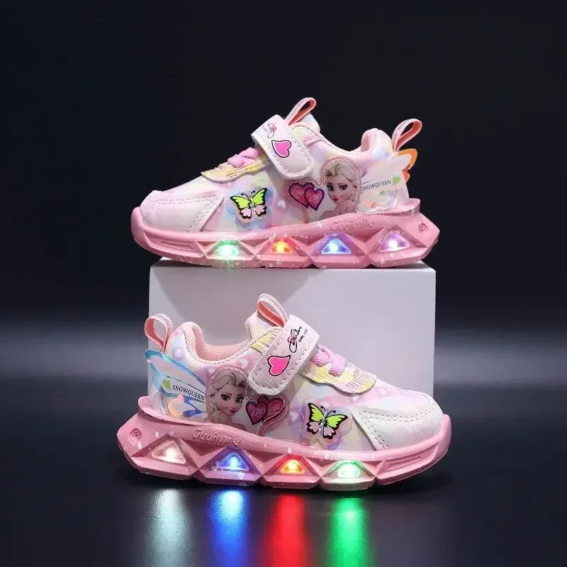 

Pink Elsa Princess Baby Girls Sneaker Cartoon Fashion Children's Shoes Spring Autumn Kids Led Lighting Sports Sneakers