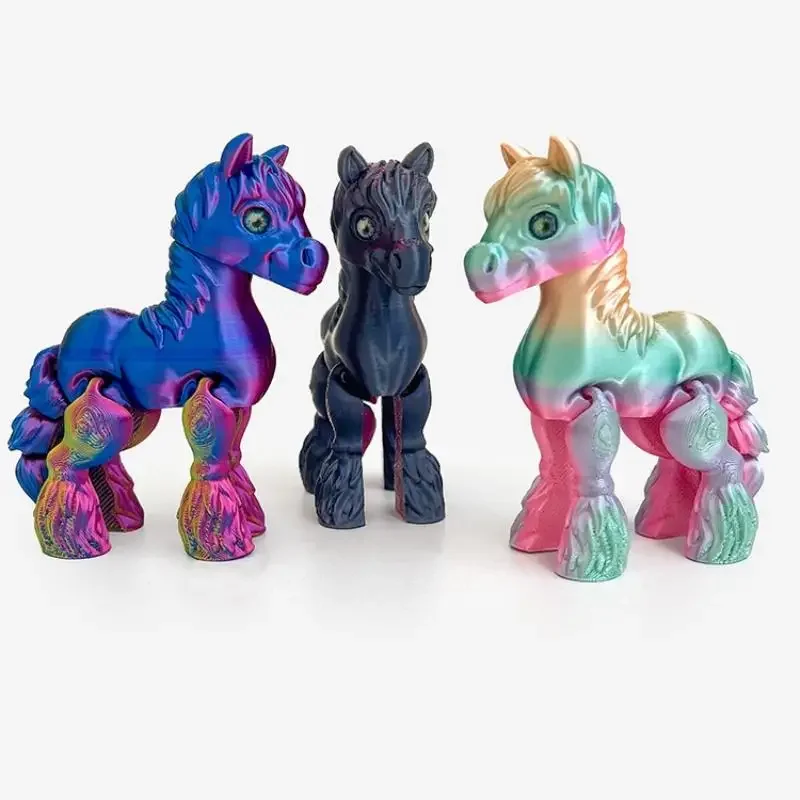 3d impresso brinquedo arco-íris cavalo simulado estátua bonito zodíaco cavalo conjunta cauda estatueta móvel decoração do escritório presente de ano novo