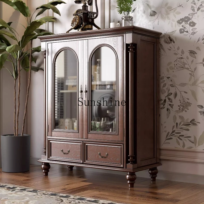 

American rural solid wood retro side cabinet small apartment kitchen locker