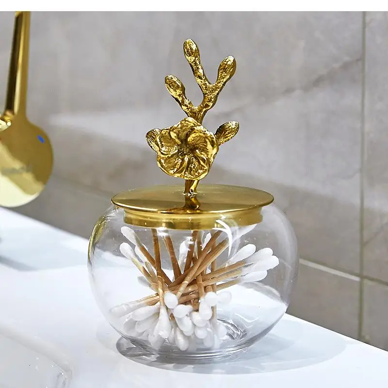 Retro Copper Plum Toothbrush Holder Bathroom Decoration Accessories Glass Cotton Swab Box Lotion Bottle Household Storage Tray