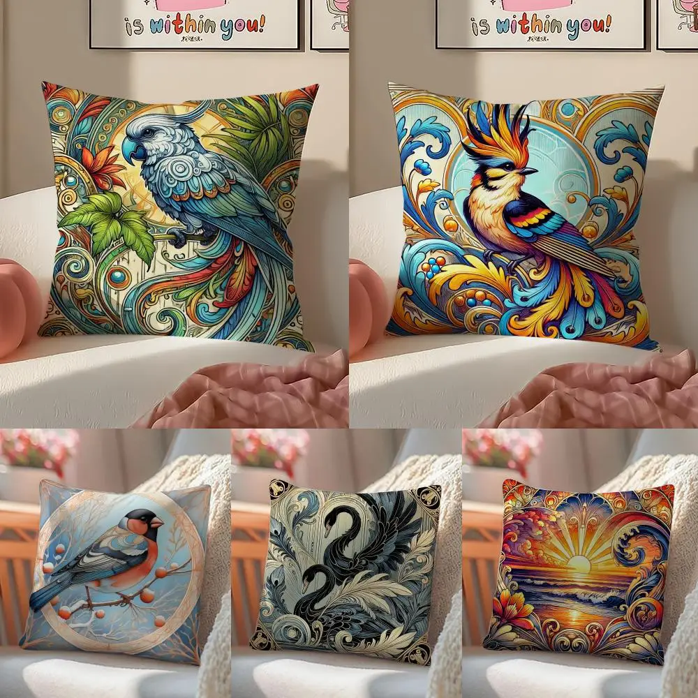 Elegant swan bird animal Cushion Cover Pattern Printed Pillowcase for Living Room Sofa Cushion Cover & Bedroom Decor