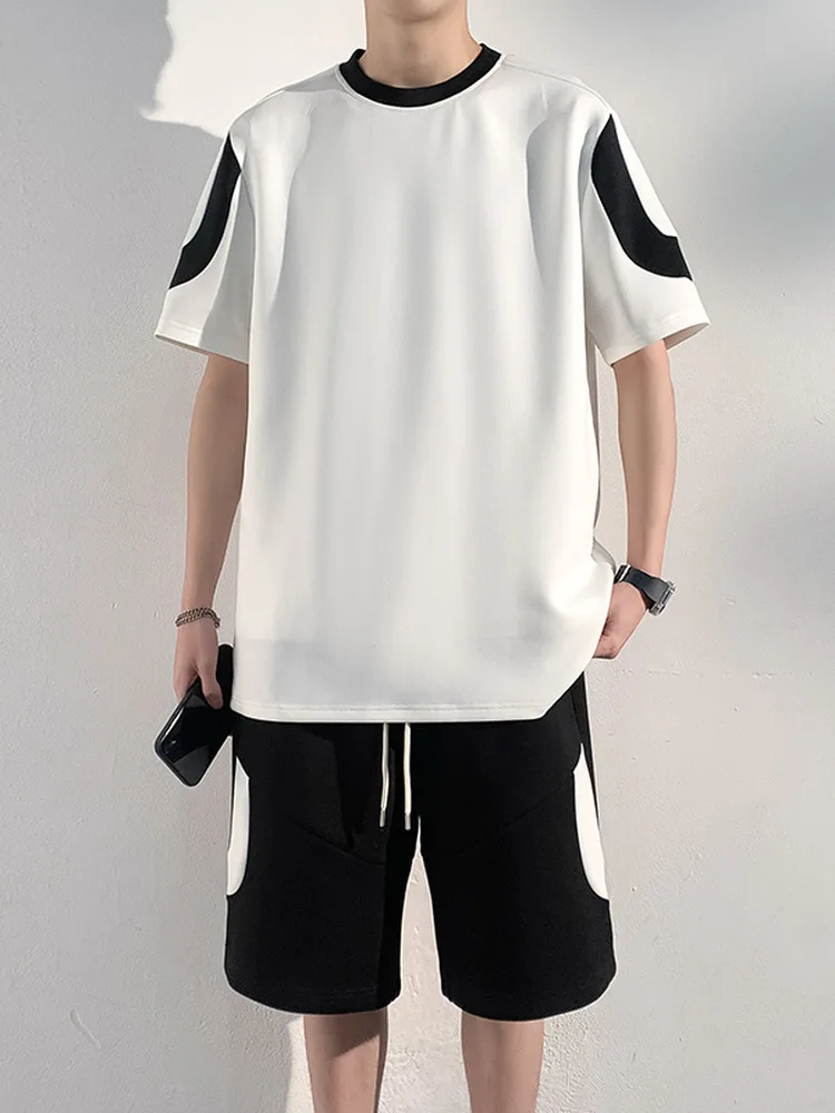

Summer Ice Silk ort Sve T-irt Men's Sport Set Thin New 2025 Teenager Clothes Haome Two-Piece Set Polyester Fiber