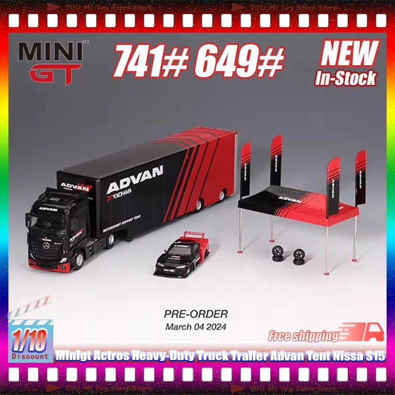 

Новинка в наличии: Модель грузовика Minigt 741 Actros с прицепом-фургоном Advan Tent 649 Nissa S15, реалистичная литая модель из сплава, игрушка для детей, подарок.