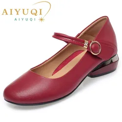 AIYUQI Women Shoes Genuine Leather 2024 New Mary Jane Shoes Ladies Mid-heel Large Size 41 42 43 Women's Shoes