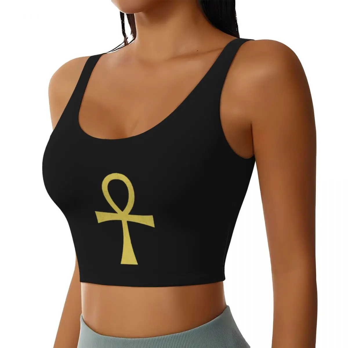 Custom Ancient Egyptian Symbol Ankh Key Of Live Workout Crop Tank Tops for Women Seamless Running Yoga Sports Bras