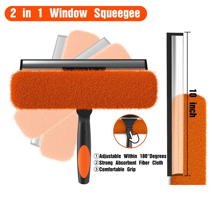 

Скребок для окон с удлинительной ручкой, скребок 2-в-1 для мытья окон, профессиональный набор для уборки дома с телескопической ручкой 20 футов