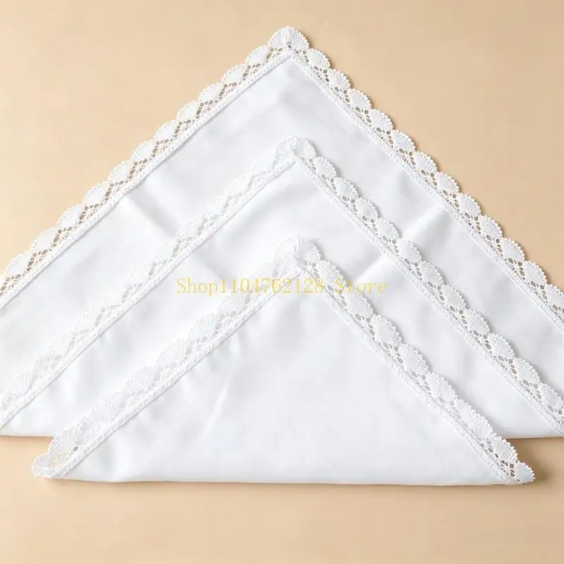 Decorative Cotton Sqaure Handkerchief Set with White Lace for Weddings best sale