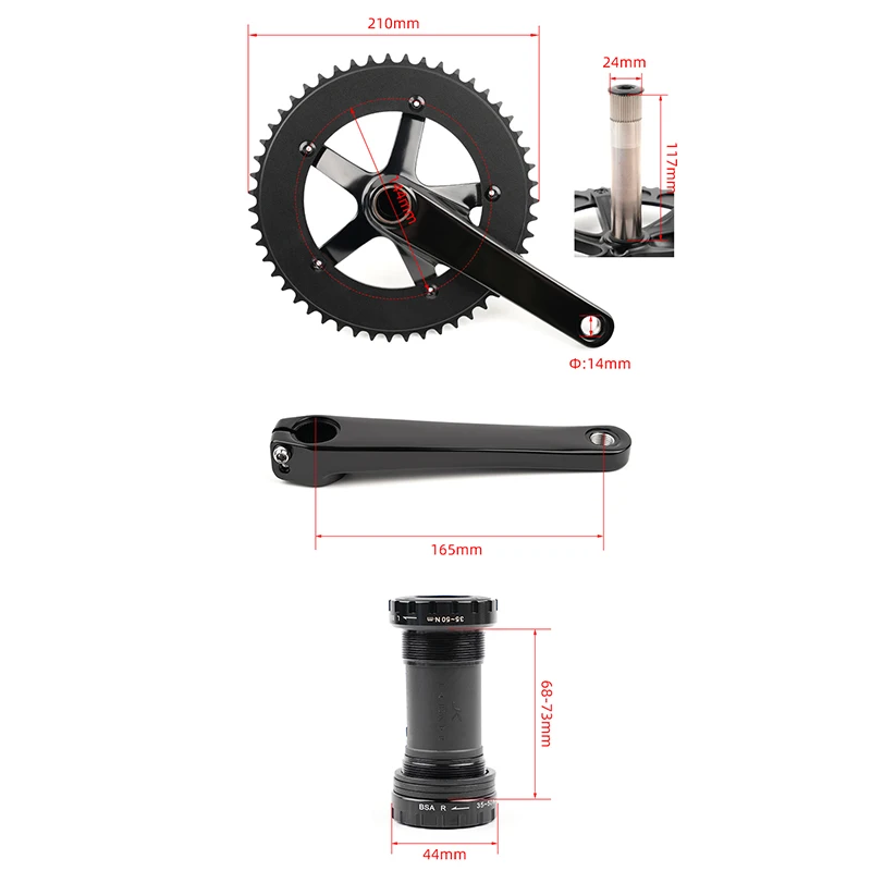 INTRO7 Fixed Gear Road Bicycles Crank Large Chainring Five Jaw T6 Forged 48T Aluminum Alloy Hollow Integrated Disc