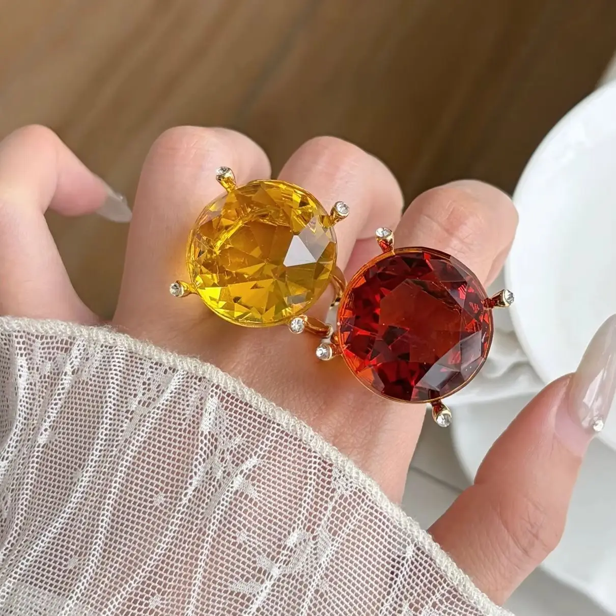 Bold Cut Color Open Ring Lustrous Metal Inlay Wide Adjustable Circle Unique Ornament Holiday Banquet Picnic Trip Women Jewelry