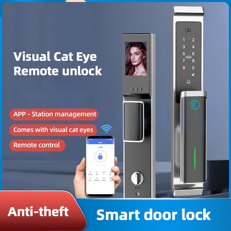 Bluetooth Electronic Smart Lock APP Biometric Fingerprint Smart Door Lock for home Visual Cat Eye Password Keyless Remote Unlock