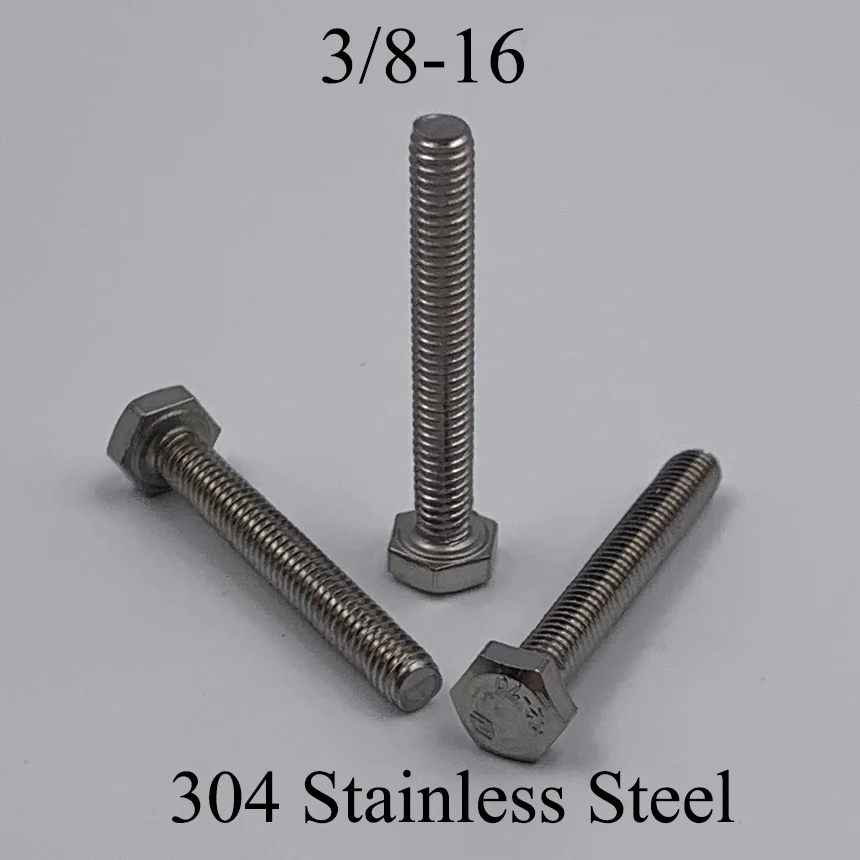 3/8-16*1/2 5/8 3/4 7/8 1 1-1/4 Inch Length 304 Stainless Steel US UNC Coarse Thread Screw External Hex Cap Head Hexagonal Bolt