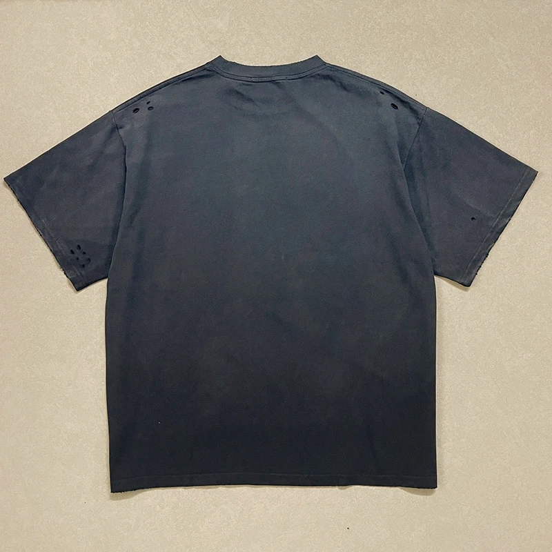 Satoshi Nakamoto T-Shirt American Trendy Print Ripped Splatter Graffiti Washed Short Sleeve Tee Summer