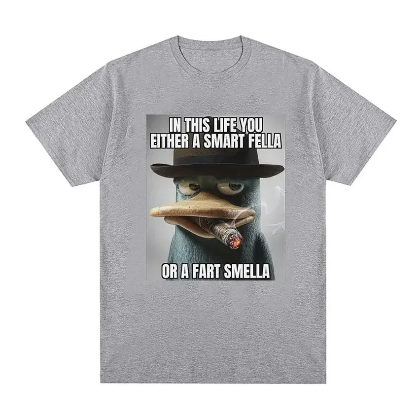 Perry Platypus Youre Either A Smart Fella or A Fart Smella Funny Graphic T-shirt Men's Women's Fashion Oversized T Shirts