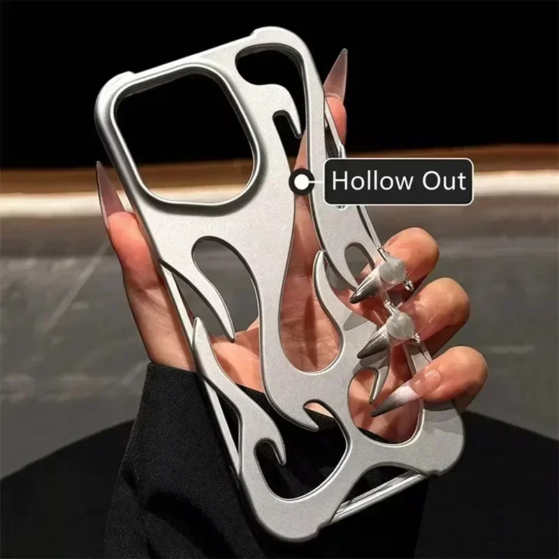 

Fashion Matte 3D Hollowed Flame Phone Case For iphone 16 15 14 13 12 11 Pro Max 16 Plus Creative Electroplated Soft Back Cover