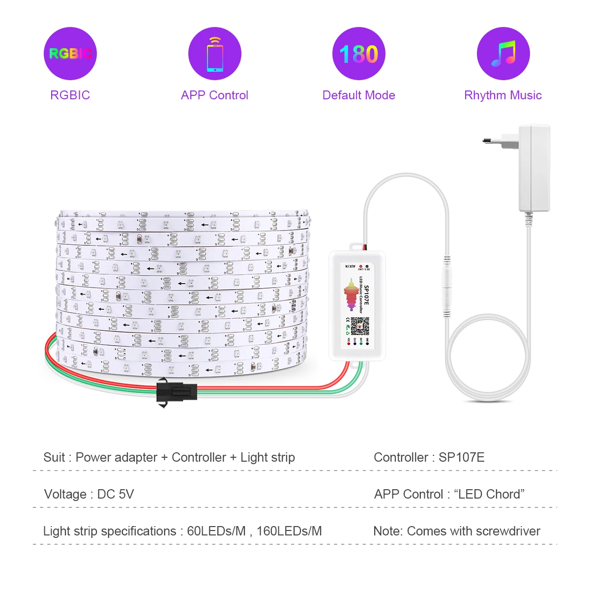 Wysokiej jakości neonowa taśma LED RGBIC do synchronizacji muzyki Inteligentne oświetlenie Bluetooth WS2812B 5MM z ściemnianym kontrolerem LED COB