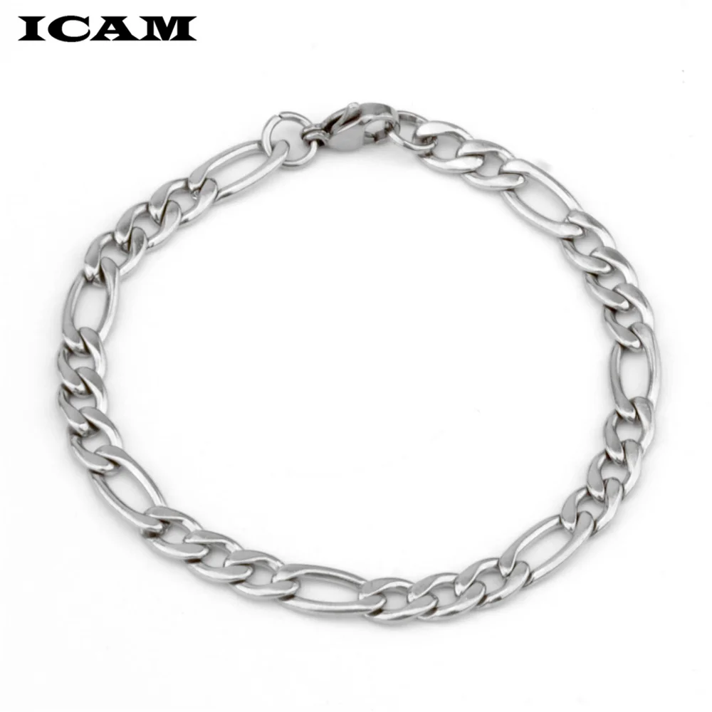 ICAM Beautiful Elegant wedding women men silver color 3-11MM Flat Figaro Bracelet high quality fashion classic jewelry wholesale