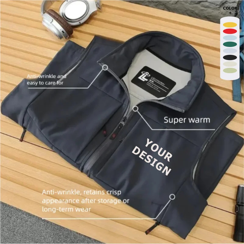 

Customizable Printed Vest Mens Vest Warm Sleeveless Jackets Winter Zipper Coat Autumn Stand-up Collar Casual Waistcoat Clothing
