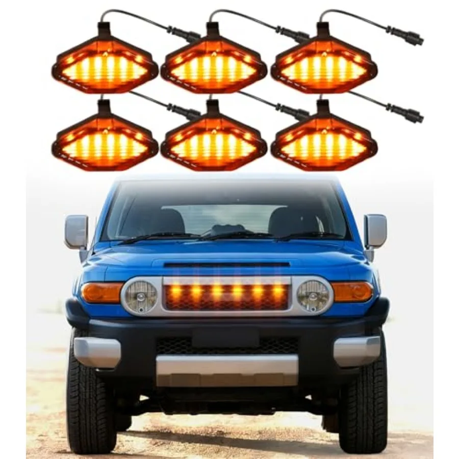 

Светодиодные фонари для решетки радиатора Toyota FJ Cruiser 2007-2022, аксессуары, световые вставки Raptor, переднее освещение решетки, янтарный свет