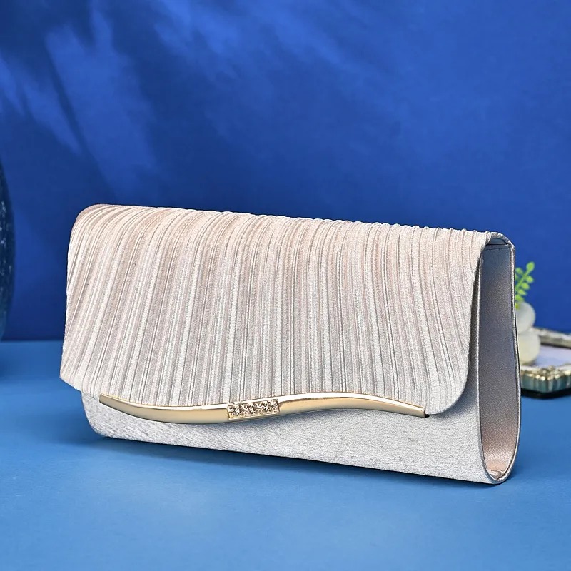 New Ruffled flip handle bag Stylish Satin Envelope Storage Bag Bridal Party Evening Dress Bag Metal chain shoulder bag image 2