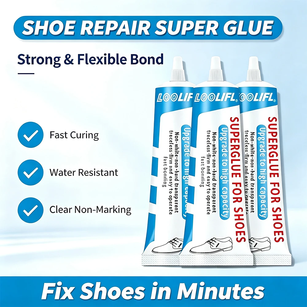 Professional Super Glue 60ml for Shoes Fast Curing Water Resistant Transparent Non-Marking Soft Adhesive for All Footwear Repair