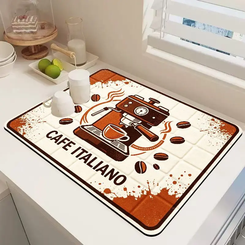 VIKAMA Vintage Italian Cafe Coffee Mat Absorbent Oilproof Non Slip Pad Kitchen Coffee Counter Quick Dry Mat