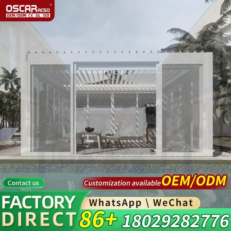 Waterproof Motorized Folding Louver Roof Aluminium Pergola 3x3m Heavy Duty Garden Gazebo Carport Awnings Patio Canopy Innovative
