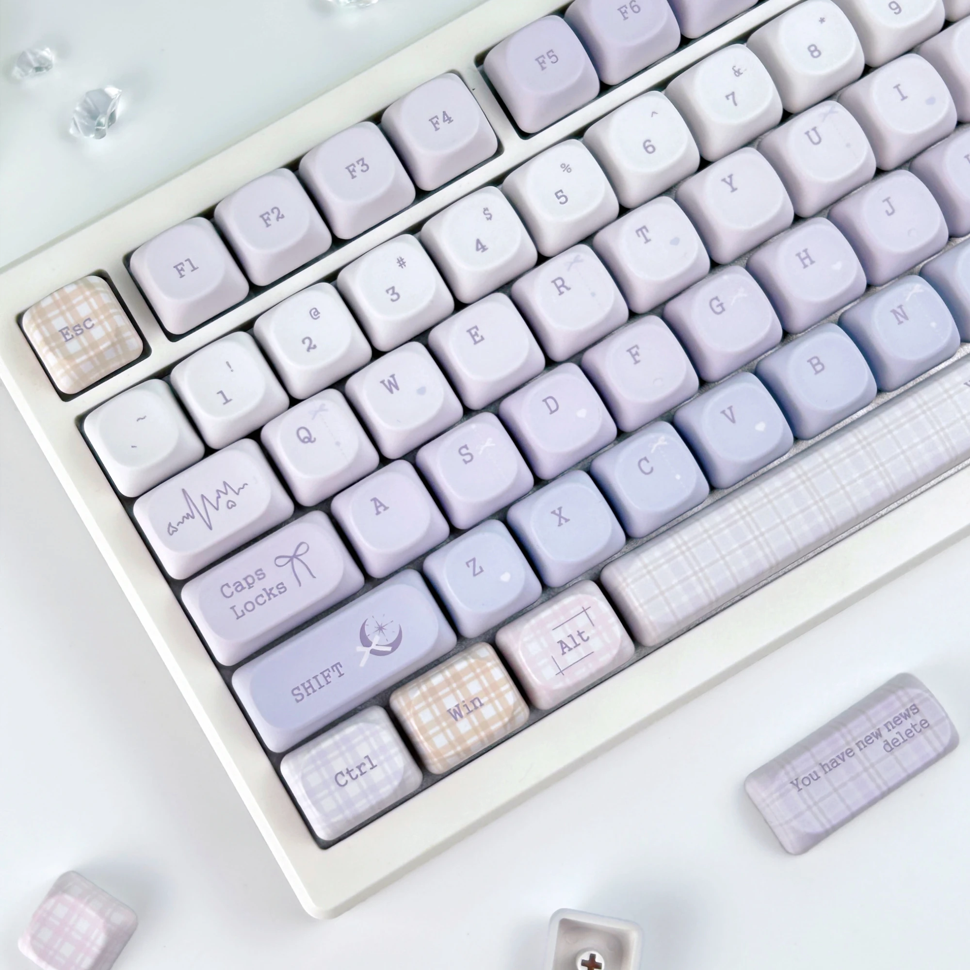 MAIMOOO Blue Purple Gradient Keycap Set MOA Cherry Simple Cute Bowknot Plaid Key Caps PBT Custom Korean Russian Keyboard Keycaps