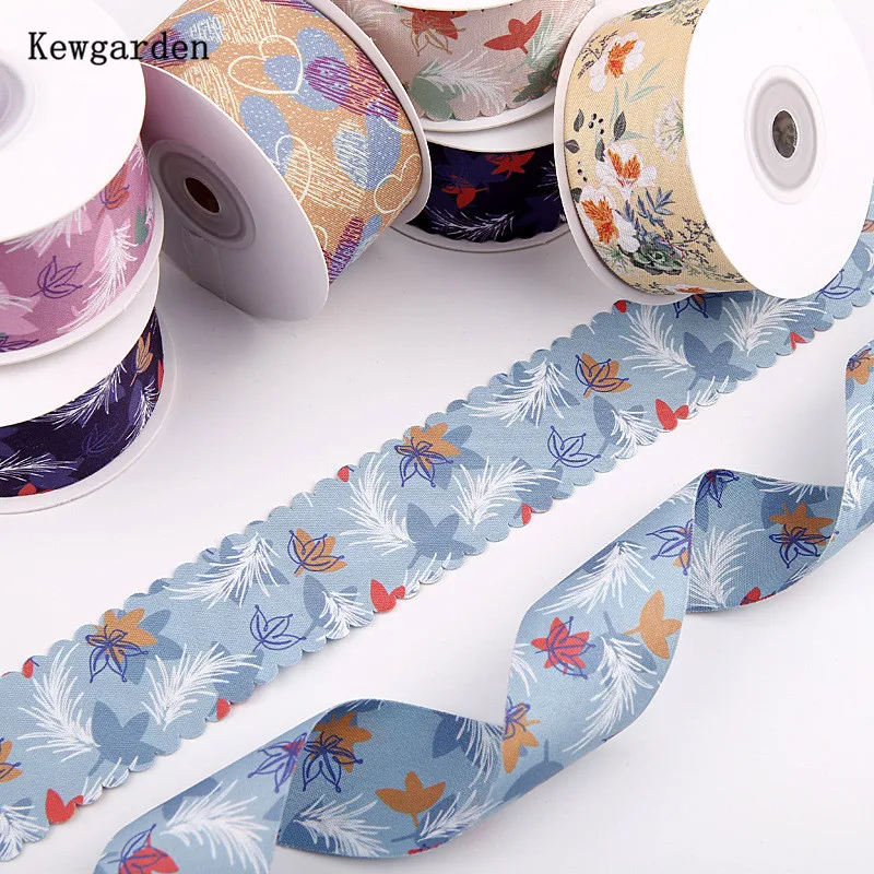 Kewgarden-cintas de borde ondulado con flores estampadas, accesorios para el cabello, cinta artesanal hecha a mano, 1,5