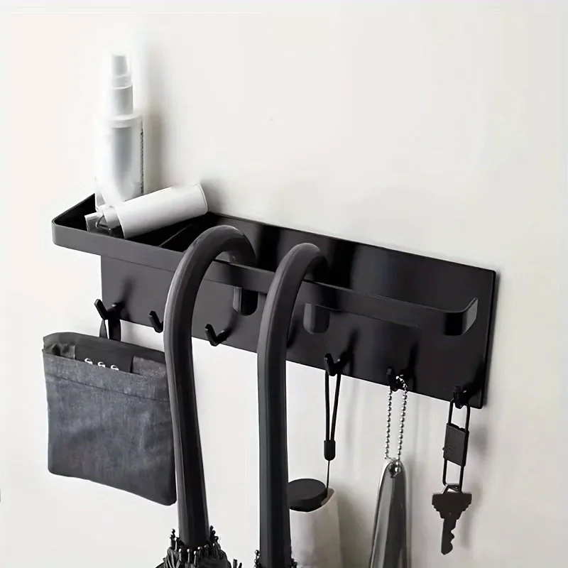 Light Luxury Style Magnetic Metal Storage Rack with Hooks Non Perforated Wall Mounted Umbrella Rack Towel Storage Home Storage