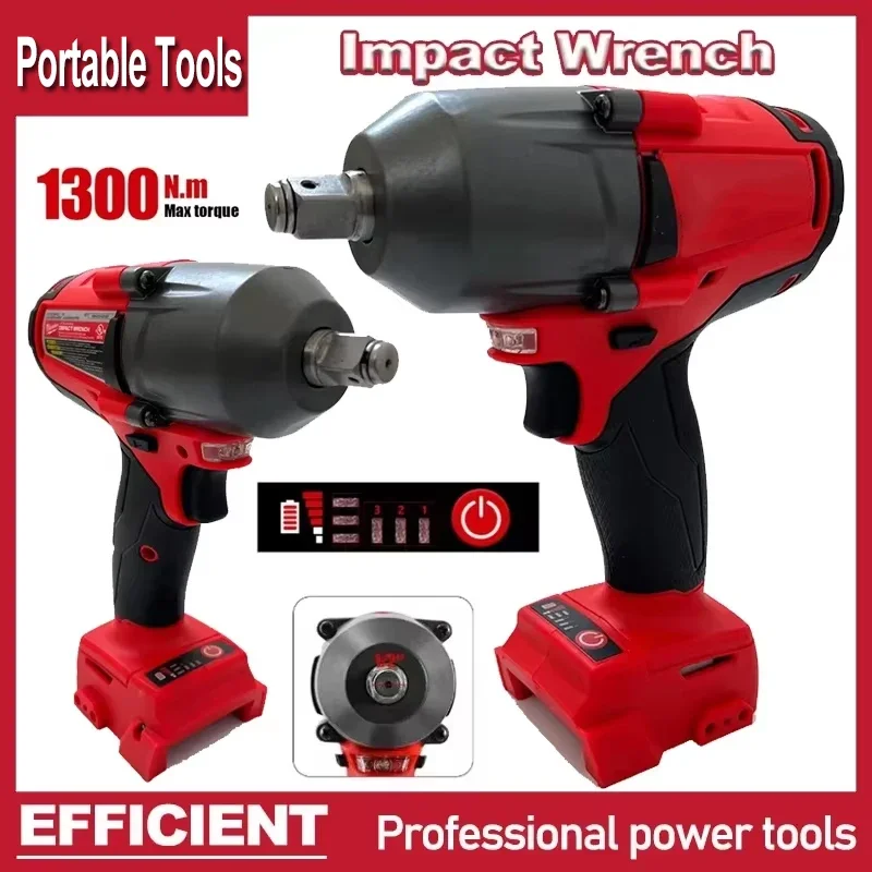 Fit Milwaukee Brushless Impact Wrench 1300NM Cordless Electric Wrench Large Torque Car Truck Repair Power Tools For 18V Battery